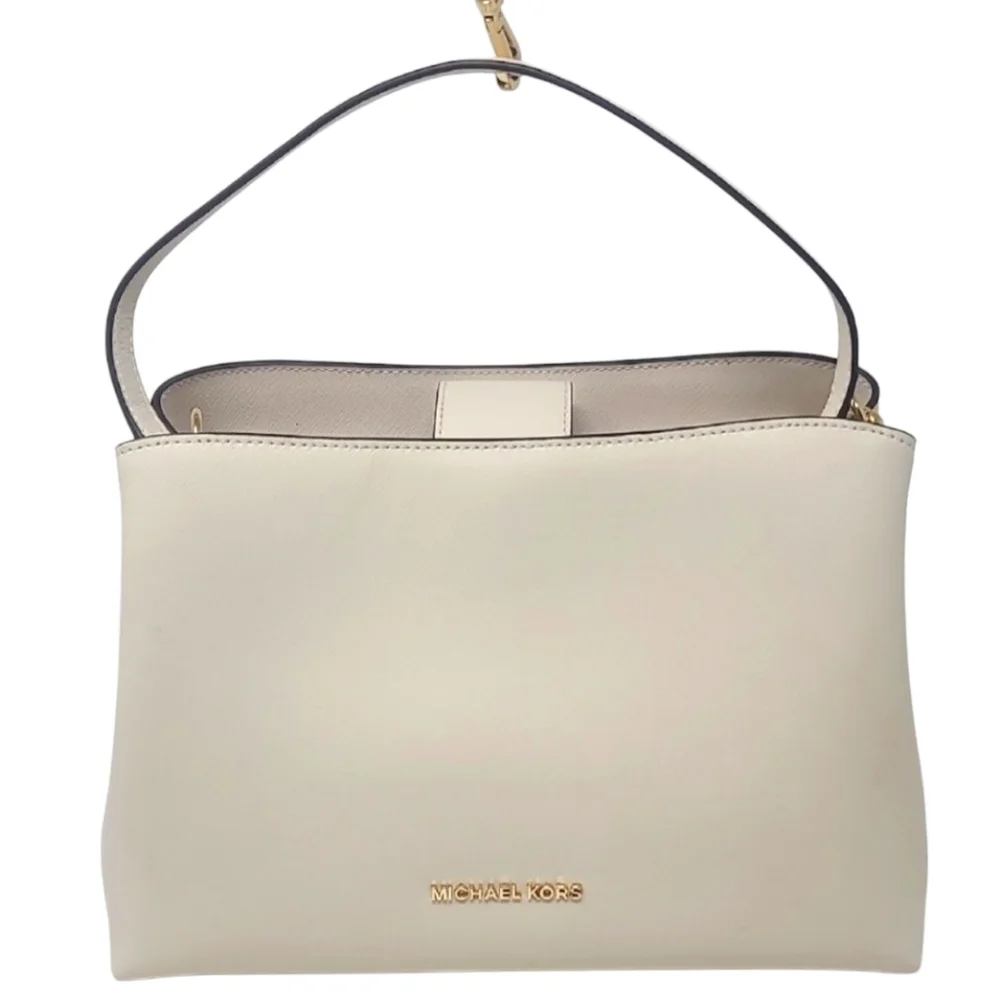 MICHAEL KORS Purse Cream Textured Leather Shoulder Bag with Gold Hardware - Picture 2 of 12